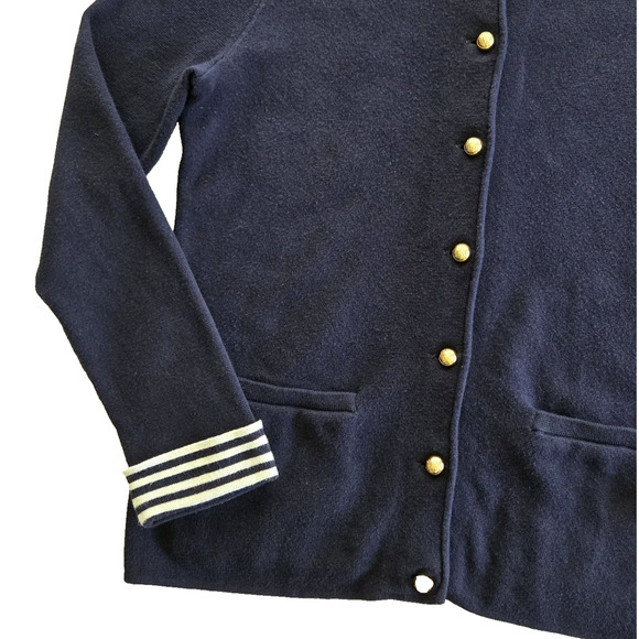 Talbots Sweater Womens S Navy Blue Cotton Silk Cardigan Nautical Classic Preppy - Picture 5 of 11
